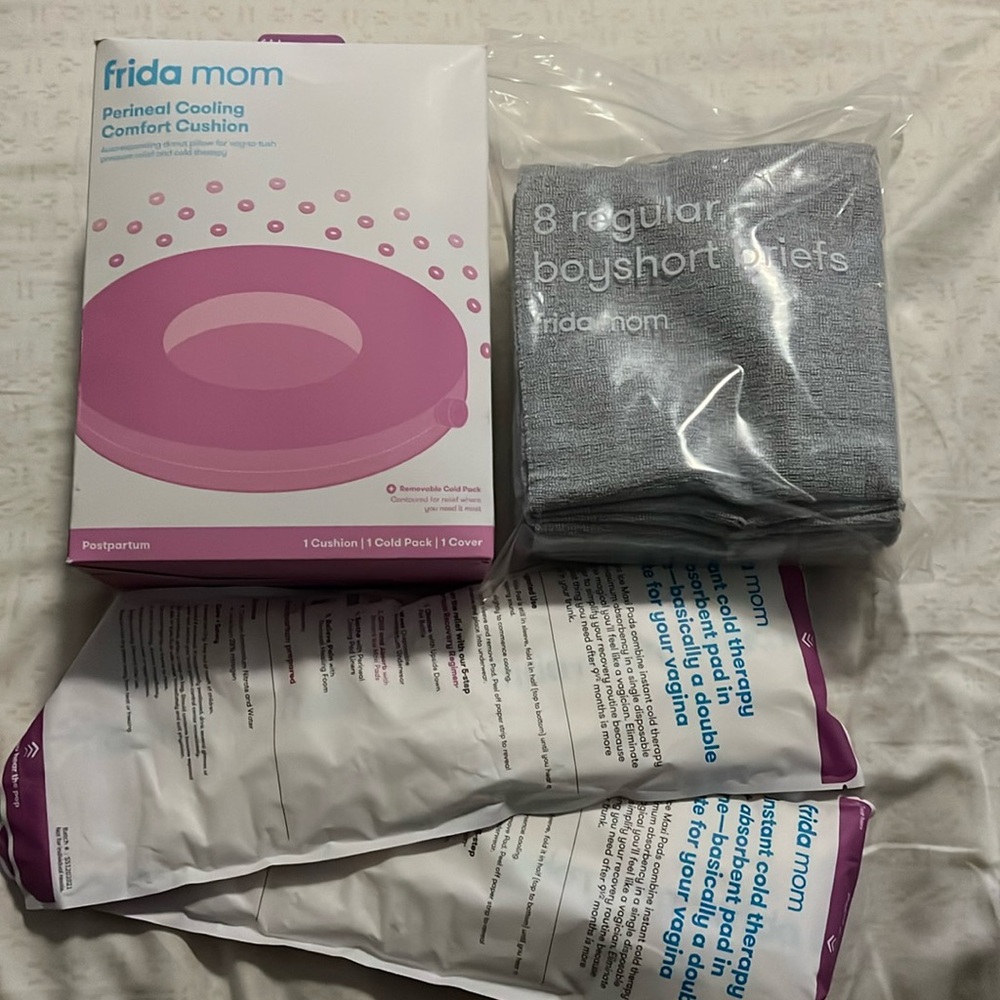 FridaMom Postpartum Items: 1 Comfort Cushion, 6 boy short briefs, 2 cooling pads
